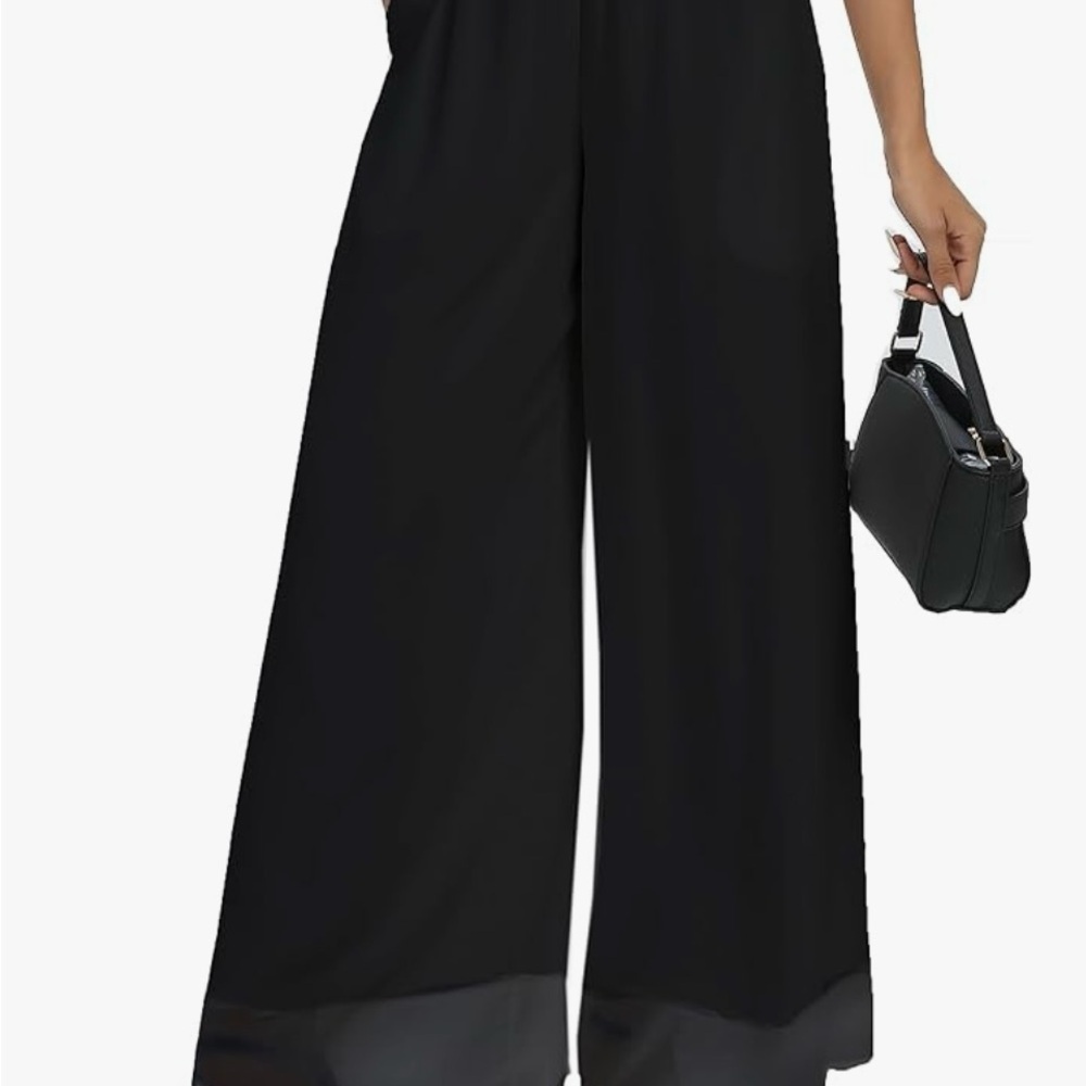 Formal Women’s Black Wide-Leg Flowy Pants double layer side zipper size 14 L26"‎ - Picture 3 of 13